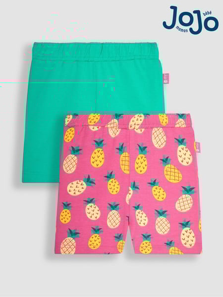 JoJo Maman Bébé Fuchsia Pink Pineapple & Green 2-Pack Shorts (Q80948) | € 24