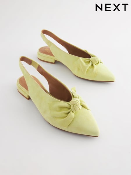 Lime Green Forever Comfort® Leather Point Toe Bow Slingback Shoes (Q81267) | € 12