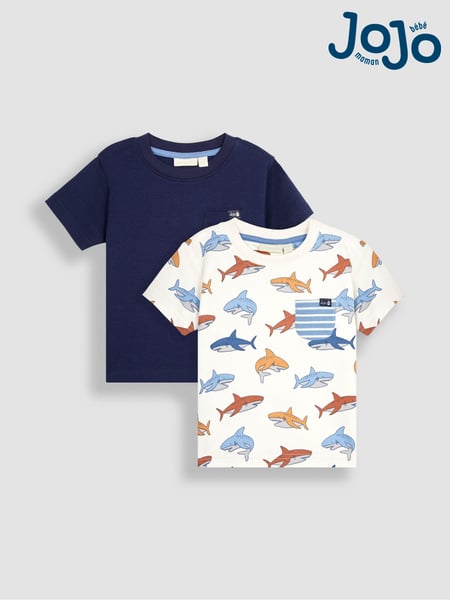 JoJo Maman Bébé Navy Stone Shark 2-Pack Pocket T-Shirts (Q81663) | € 34