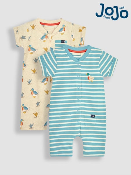 JoJo Maman Bébé Natural Duck & Stripe 2-Pack Rompers (Q81715) | € 48