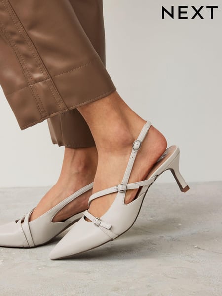 Bone White Forever Comfort® Leather Multi Buckle Slingback Heels (Q82000) | € 67