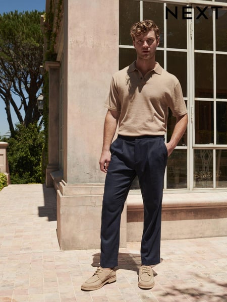 Navy Blue Regular Fit Textured Side Adjuster Trousers (Q82095) | € 10