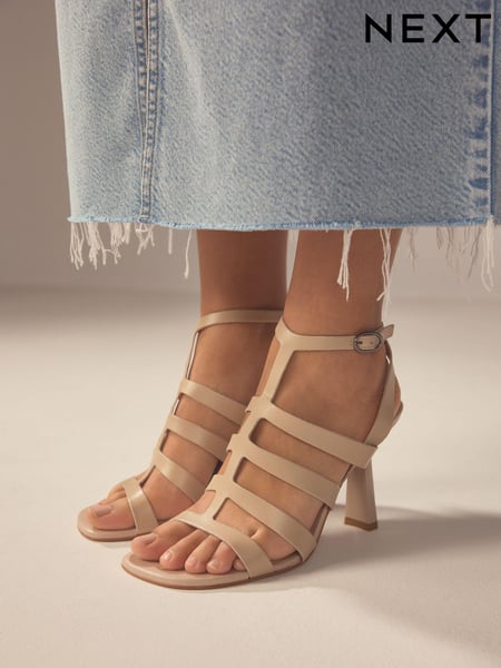 Bone Signature Leather Cage Heeled Sandals (Q82245) | € 25