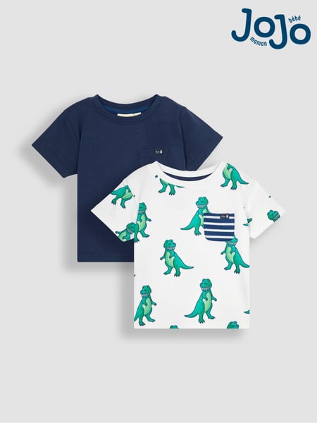 JoJo Maman Bébé White TRex 2-Pack Pocket T-Shirts (Q82923) | € 34