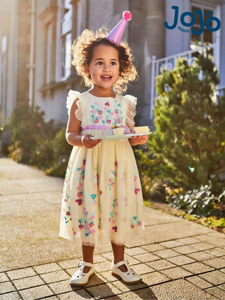 JoJo Maman Bébé Cream Strawberry Embroidered Tulle Pretty Party Dress (Q82997) | € 62