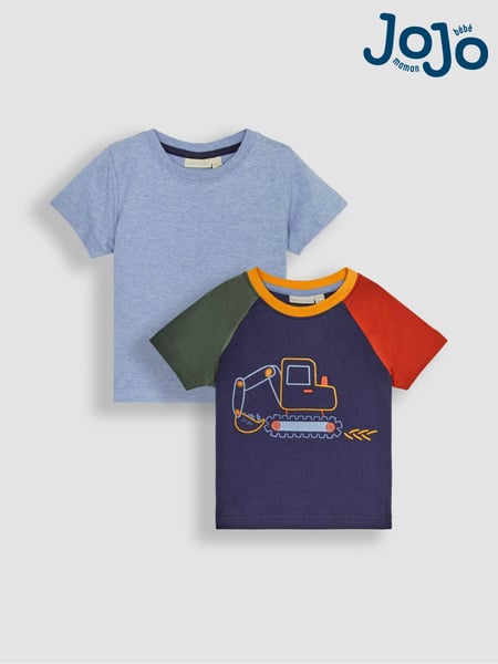 JoJo Maman Bébé Navy Digger 2-Pack Placement Print T-Shirts (Q83016) | € 31