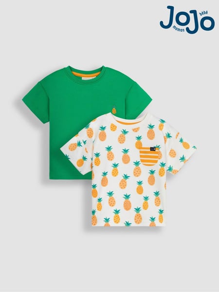 JoJo Maman Bébé Ecru Pineapple 2-Pack Pocket T-Shirts (Q83053) | € 34