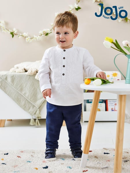 JoJo Maman Bébé White 2-Piece Eid Embroidered Grandad Shirt & Trousers Set (Q83188) | € 61