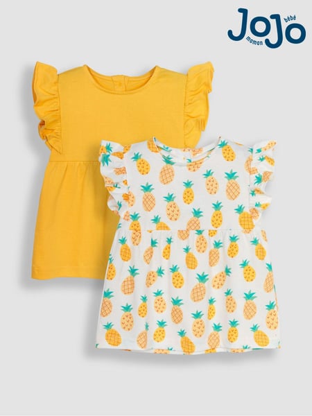 JoJo Maman Bébé Cream 2-Pack Pineapple & Frill Shoulder T-Shirts (Q83210) | € 34