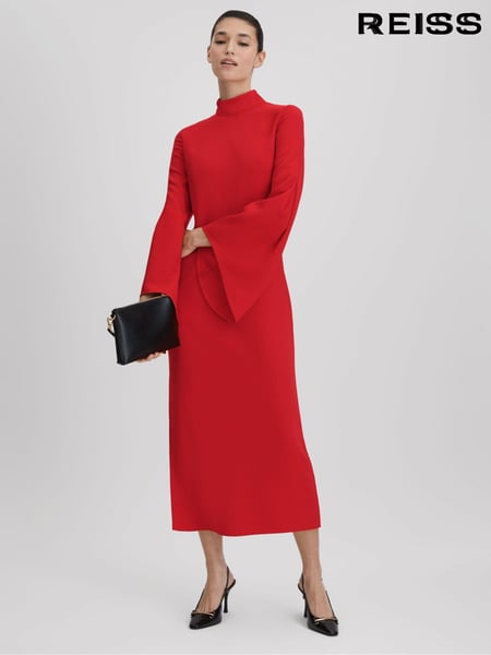 Reiss Red Katya Flute Sleeve Bodycon Midi Dress (Q83394) | € 371
