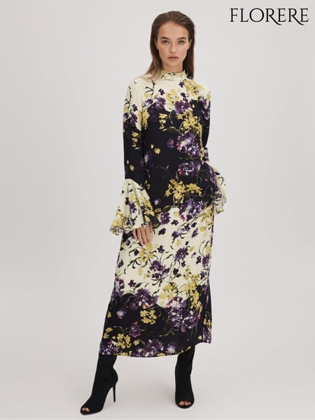 Florere Printed Fluted Cuff Midi Dress (Q83396) | € 418