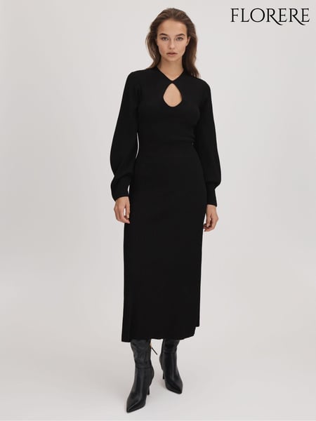 Florere Ribbed Blouson Sleeve Midi Dress (Q83415) | € 231