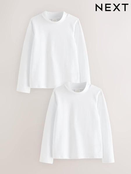 White 2 Pack Long Sleeve Cotton Stretch High Neck Tops (3-14yrs) (Q84905) | € 14 - € 21