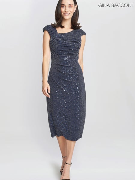 Gina Bacconi Blue Celia Metallic Knit Sleeveless Dress (Q85370) | € 77