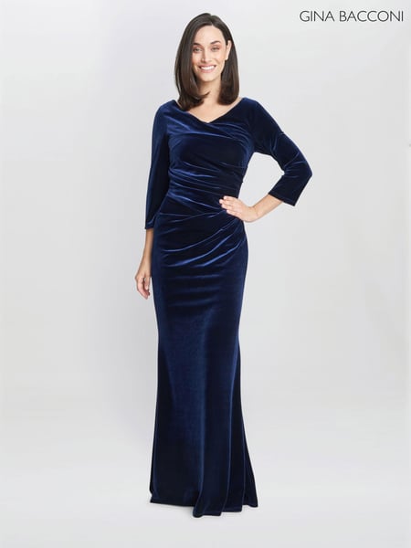 Gina Bacconi Blue Sophie Velvet Maxi Dress With 3/4 Sleeve (Q85402) | € 421