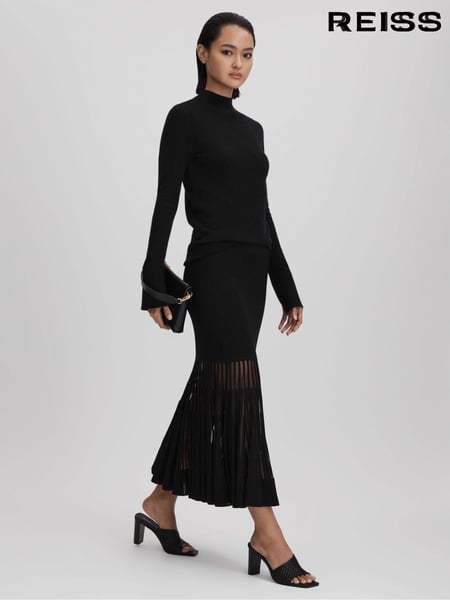 Reiss Black Tilly Knitted Sheer Flared Midi Skirt (Q85799) | € 293
