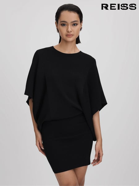 Reiss Black Julia Knitted Cape Sleeve Mini Dress (Q85809) | € 262