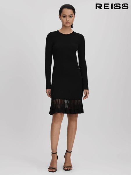 Reiss Black Teagan Knitted Sheer Flared Mini Dress (Q85821) | € 293