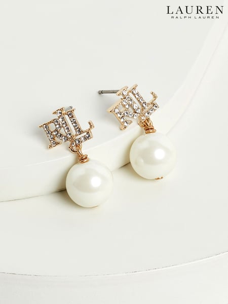 Lauren Ralph Lauren Gold & Crystal Logo Pearl Drop Earrings (Q85952) | € 70
