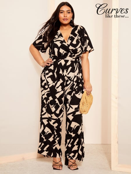 Curves Like These Black/White Flutter Sleeve Wide Leg Jumpsuit (Q87679) | € 31