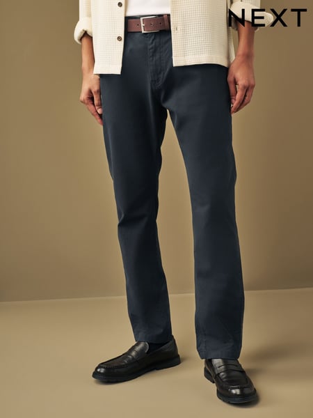Navy Blue Slim Fit Smart Belted Printed Stretch Chinos (Q88074) | € 16