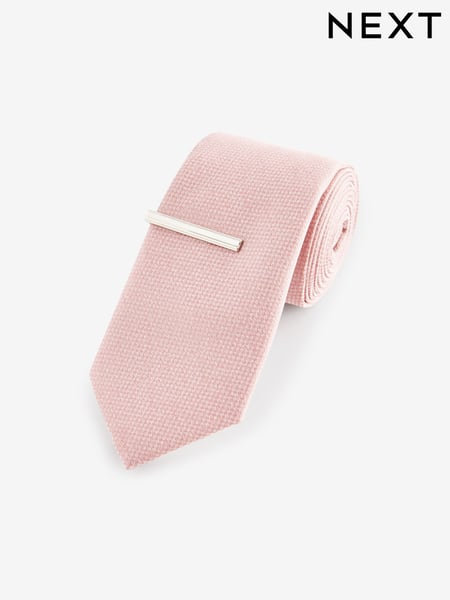 Light Pink Slim Textured Tie And Clip Set (Q88736) | € 14