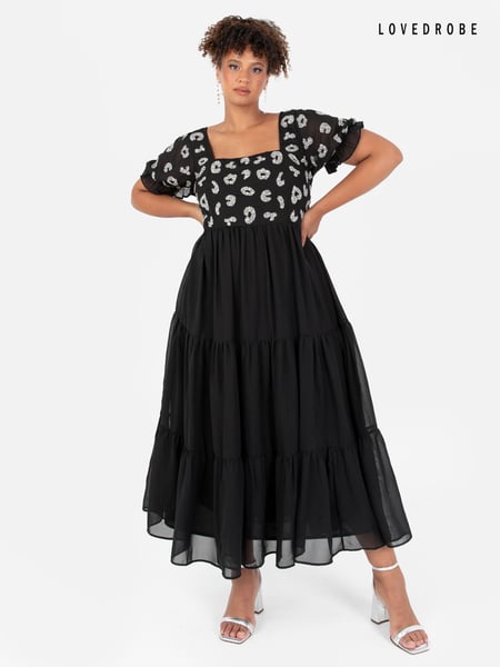 Lovedrobe Black Square Neck Animal Embellished Midaxi Dress (Q88981) | € 29