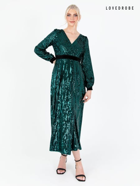 Lovedrobe Green Sequin Velvet Midaxi Dress (Q89131) | € 32