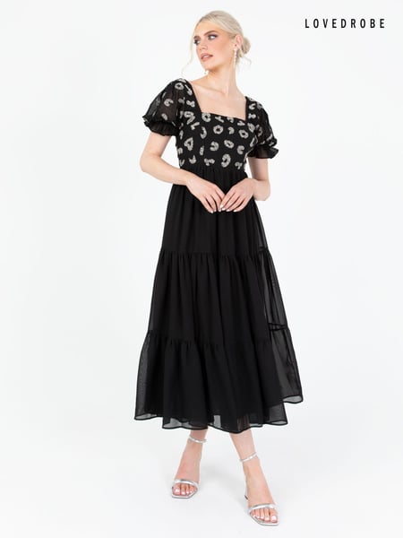 Lovedrobe Black Square Neck Animal Embellished Midaxi Dress (Q89156) | € 29