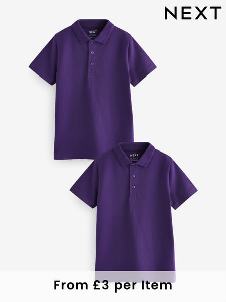 Purple Regular Fit Cotton School Short Sleeve 100% Cotton Polo Shirts 2 Pack (3-16yrs) (Q90644) | € 9 - € 17