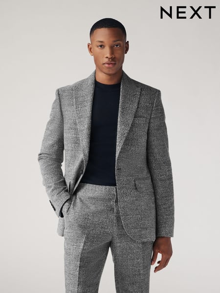 Grey Slim Fit Bouclé Texture Suit Jacket (Q90994) | € 14