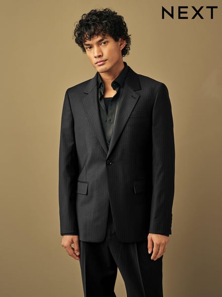 Black Slim Fit Stripe Suit: Jacket (Q91025) | € 16