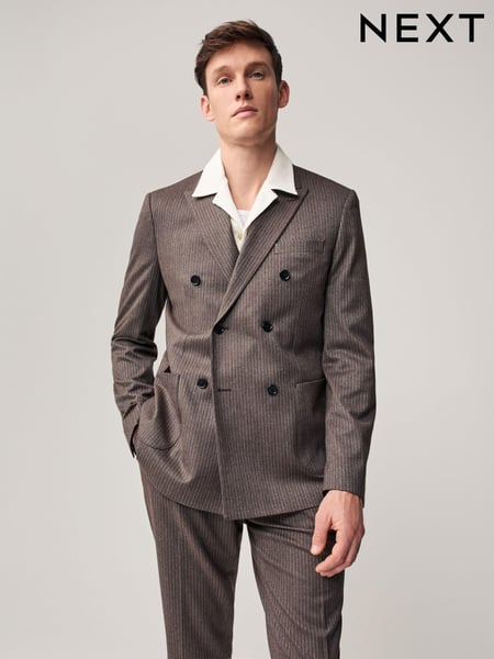 Brown Slim Fit Stripe Suit Jacket (Q91027) | € 26