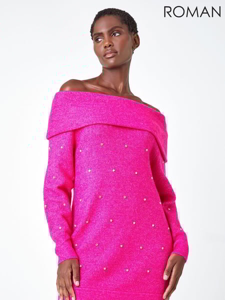 Roman Pink Sparkle Embellished Bardot Jumper (Q91054) | € 56