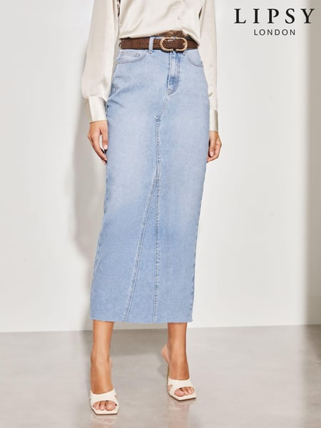 Lipsy Mid Wash Blue Petite Denim High Waist Maxi Skirt (Q93229) | € 12