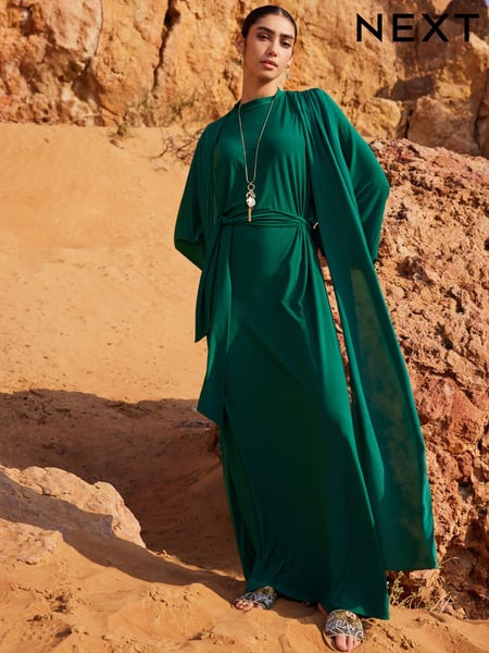 Forest Green Long Sleeve Scarf Maxi Dress (Q93749) | € 26