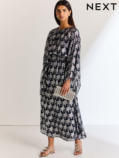 Navy Occasion Metallic Long Sleeve Dress (Q94192) | € 25