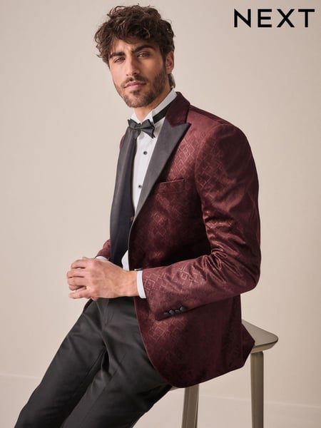 Burgundy Red Patterned Velvet Blazer (Q94225) | € 133