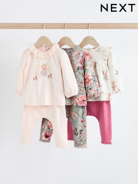 Pink/Green/White Floral Fairy Baby Long Sleeve Top And Leggings 6 Piece Set (0mths-3yrs) (Q94941) | € 43 - € 45