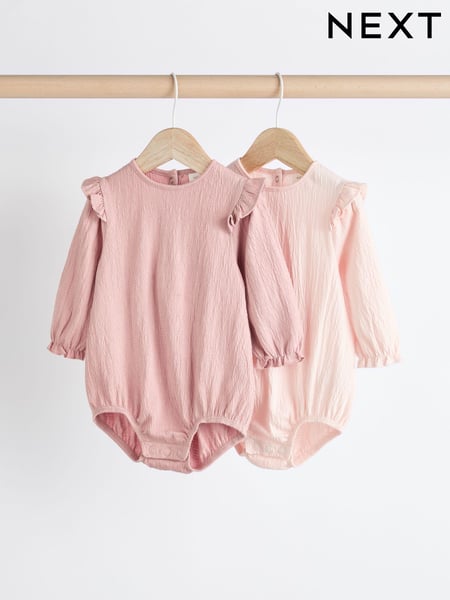 Pink/Cream Baby Long Sleeve Crinkle Bodysuits 2 Pack (Q95115) | € 18 - € 21