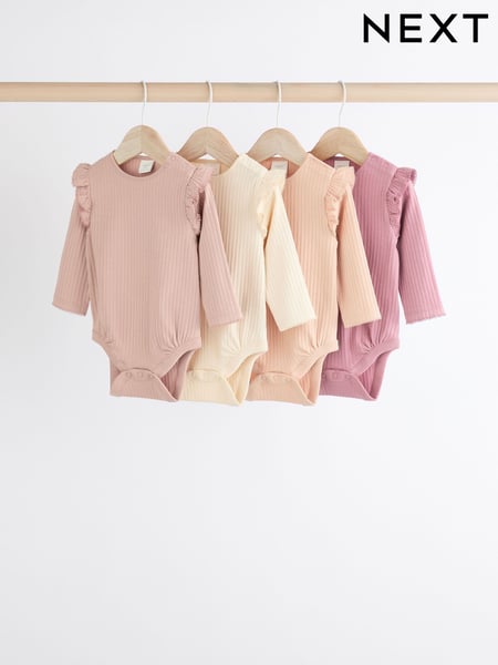 Pink/Cream Baby Long Sleeve Frill Bodysuits 4 Pack (0mths-2yrs) (Q95122) | € 31 - € 34