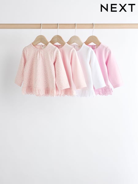 Pink/ White Stripe/ Plain Baby Long Sleeve Tops 4 Pack (Q95123) | € 28 - € 31