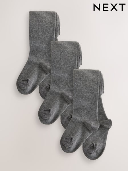 Grey Longer Length 3 Pack Cotton Rich School Tights (Q95720) | € 16 - € 23