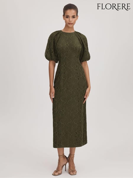 Florere Lace Puff Sleeve Midi Dress (Q96645) | € 387
