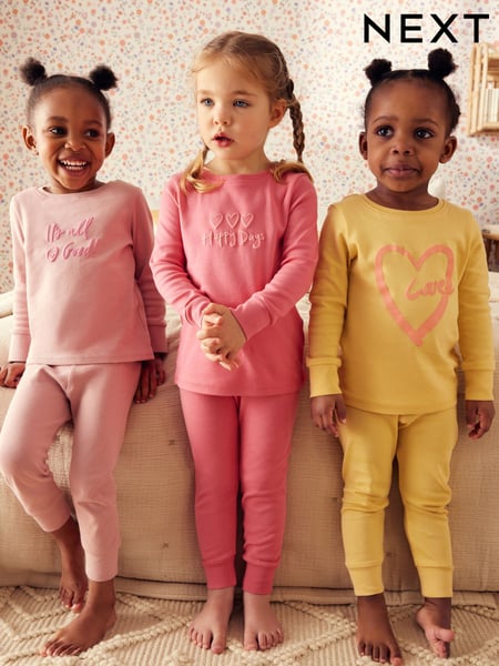 Pink/Yellow Slogan Printed Snuggle Pyjamas 3 Pack (9mths-12yrs) (Q96772) | € 33 - € 45