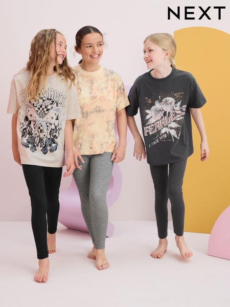 Black/Ecru 3 Pack 100% Cotton Legging Pyjamas (3-16yrs) (Q96929) | € 31 - € 39