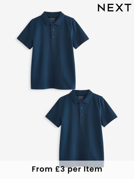 Navy Regular Fit Cotton School Short Sleeve 100% Cotton Polo Shirts 2 Pack (3-16yrs) (Q97820) | € 9 - € 17