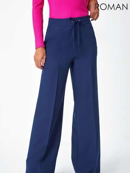 Roman Blue Wide Leg Tie Front Stretch Trousers (Q98230) | € 50