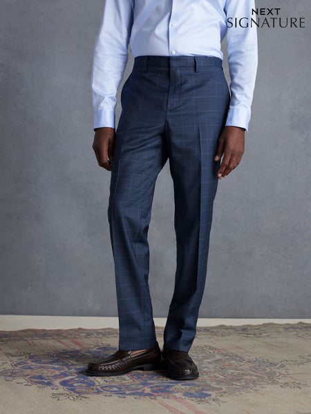 Blue Slim Fit Signature Zignone Textured Check Suit: Trousers (Q98977) | € 82