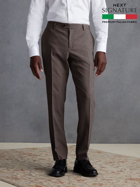 Brown Slim Fit Signature Tollegno Suit Trousers (Q99005) | € 103